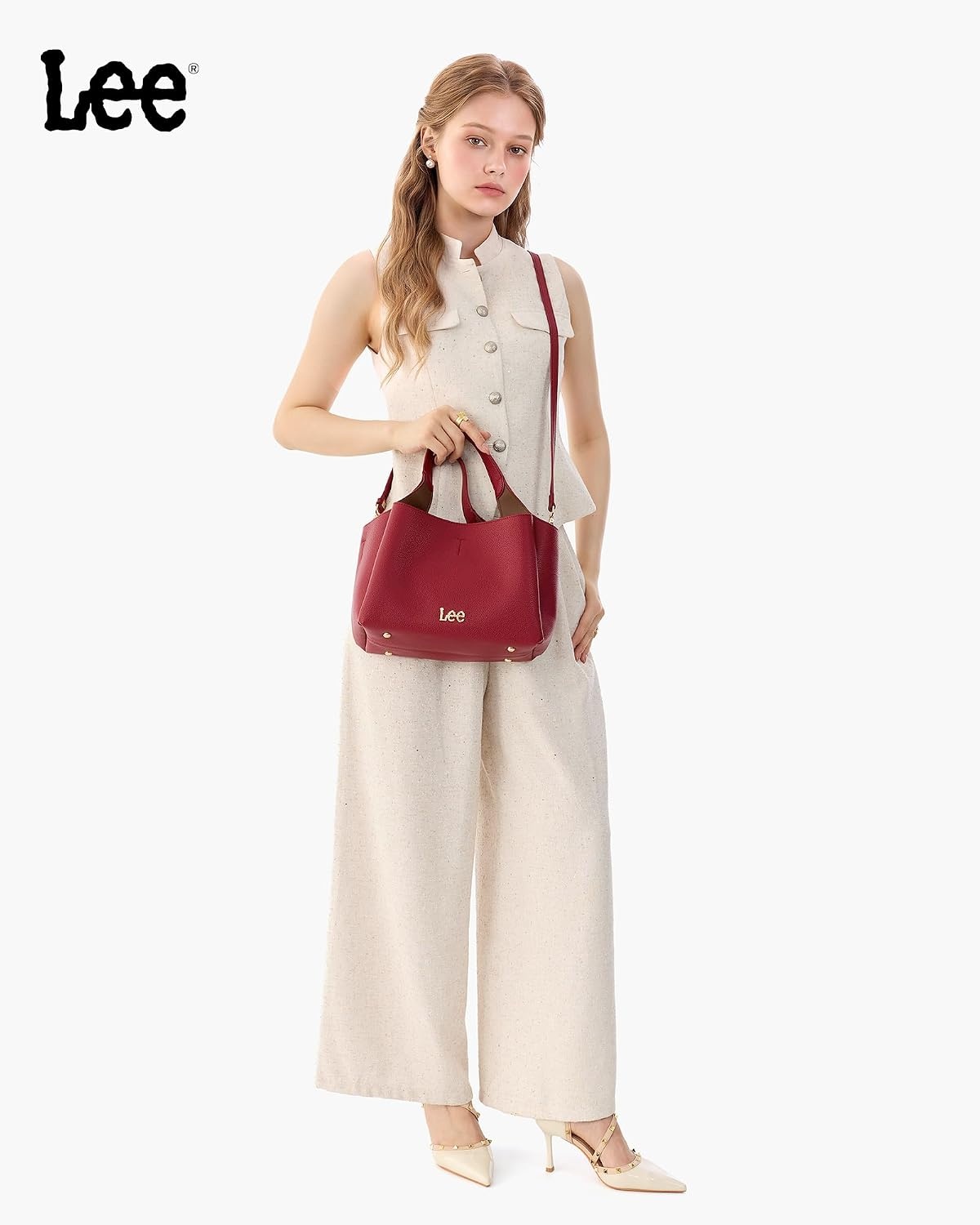 image:imageLee Womens TopHandle Handbags Leather Tote Bag with Two Detachable PurseRed