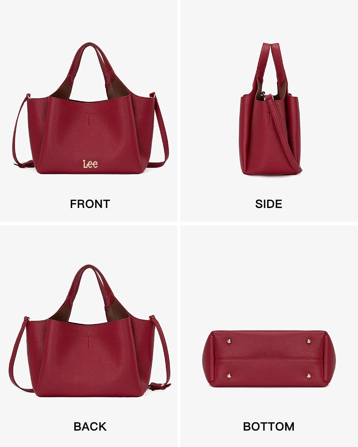 image:imageLee Womens TopHandle Handbags Leather Tote Bag with Two Detachable PurseRed