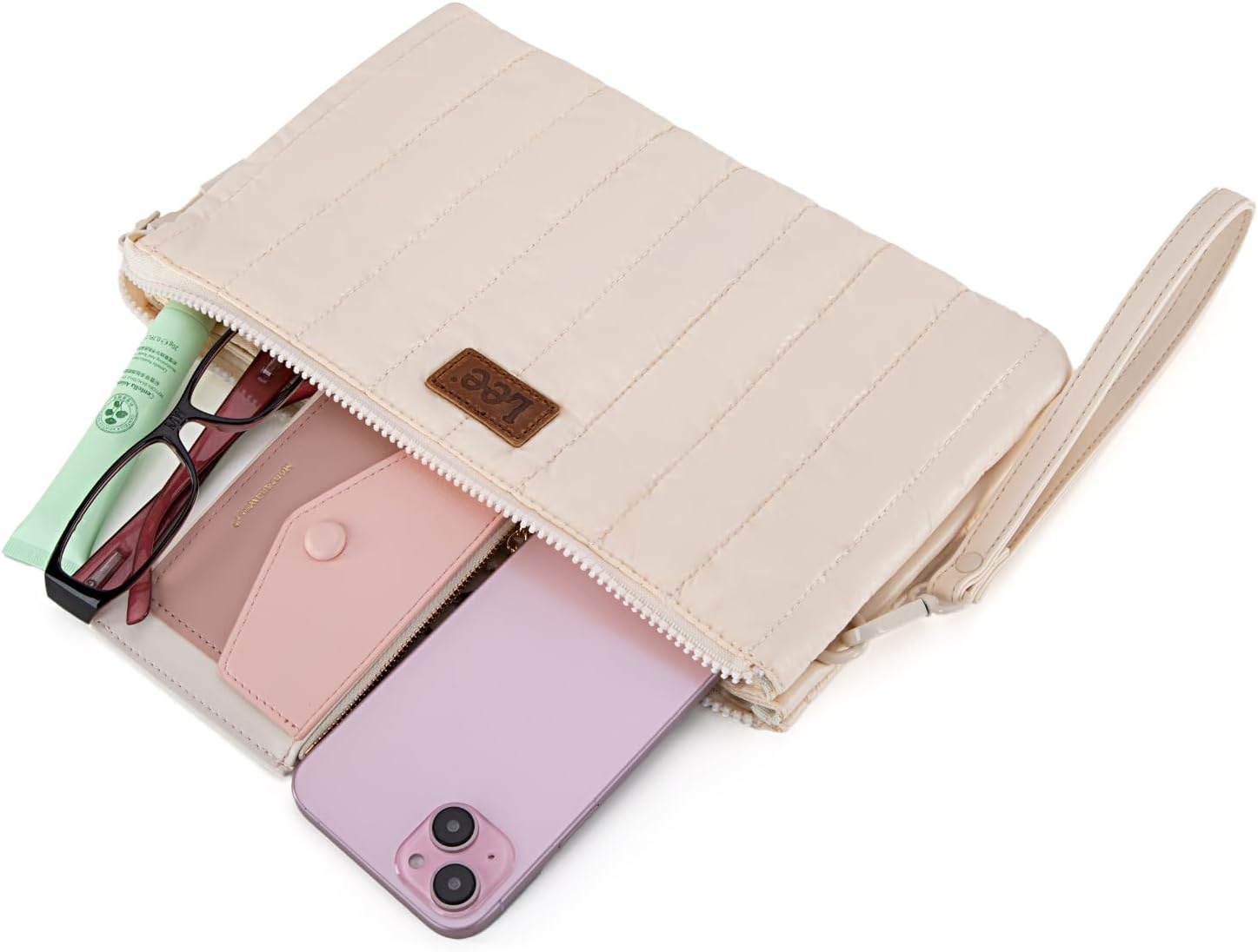 image:imageMontana West x Lee Large Wristlet Purse for Women Quilted Puffer Clutch Slim Wallet Handbags Holder Cell Phone OrganizerBeige