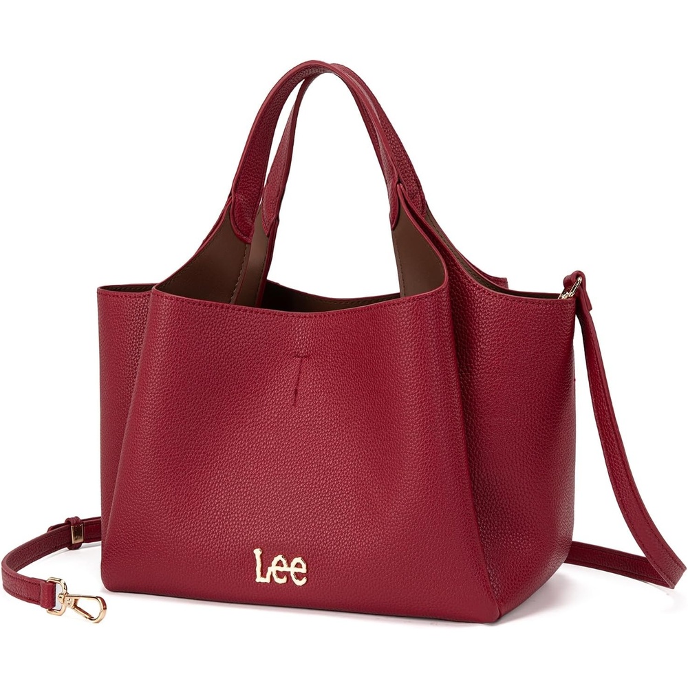 image:imageLee Womens TopHandle Handbags Leather Tote Bag with Two Detachable PurseRed