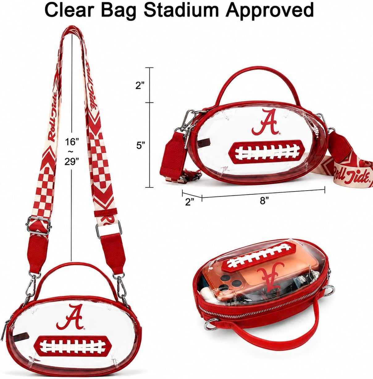 image:imageNCAA Football Shape Clear Bag for Stadium Events Clear Transparent Bags for Concerts Festivals Game DayAlred