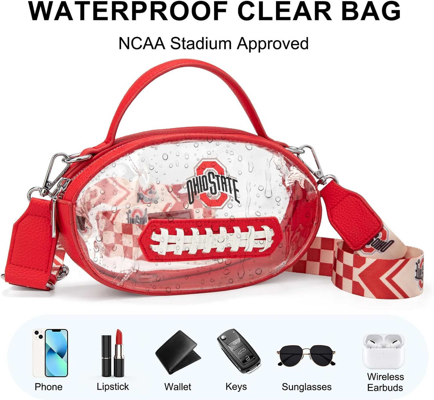 image:imageNCAA Football Shape Clear Bag for Stadium Events Clear Transparent Bags for Concerts Festivals Game DayOhsred