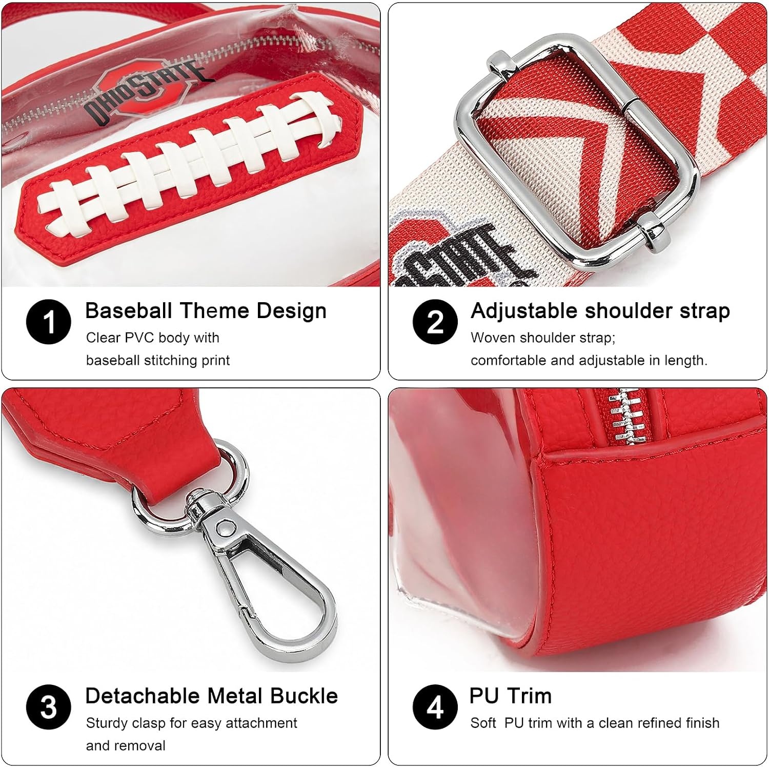 image:imageNCAA Football Shape Clear Bag for Stadium Events Clear Transparent Bags for Concerts Festivals Game DayOhsred