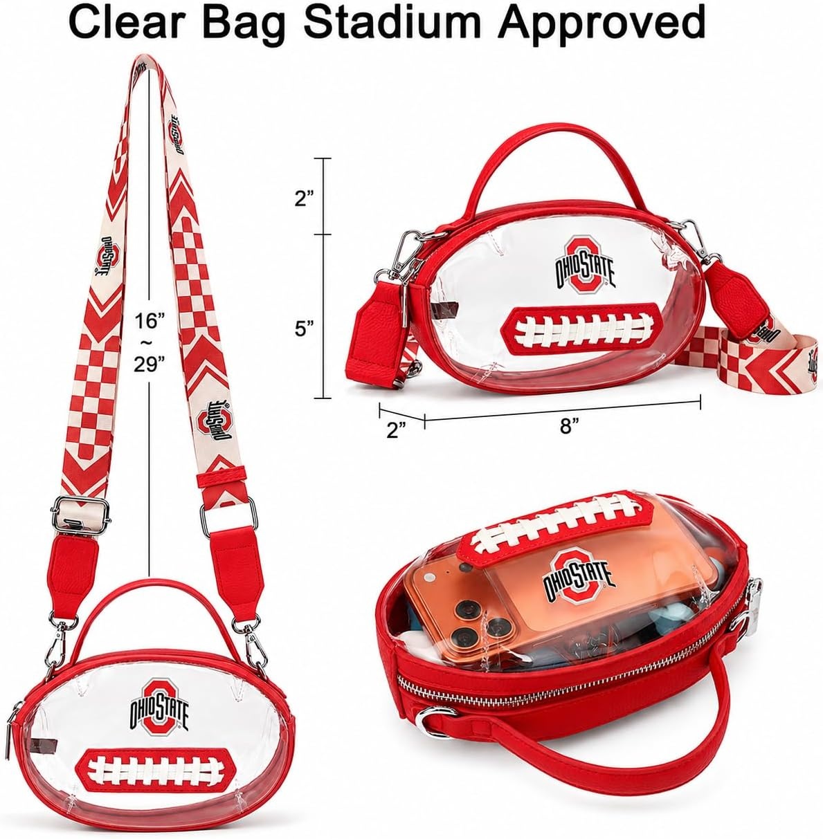 image:imageNCAA Football Shape Clear Bag for Stadium Events Clear Transparent Bags for Concerts Festivals Game DayOhsred