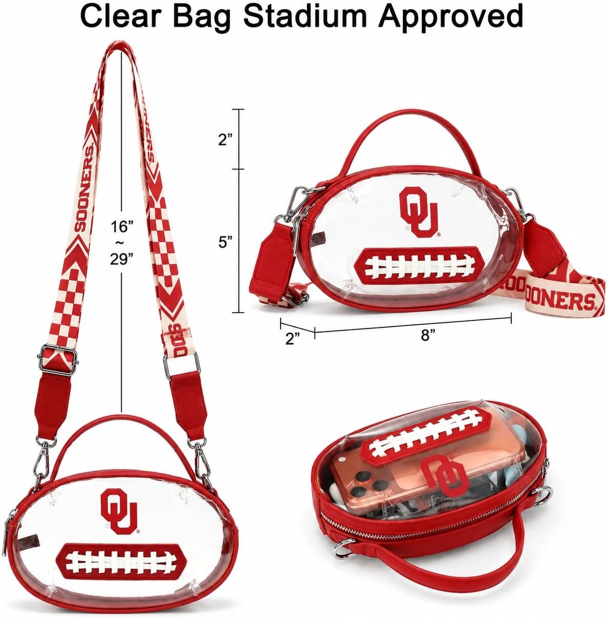 image:imageNCAA Football Shape Clear Bag for Stadium Events Clear Transparent Bags for Concerts Festivals Game DayOured