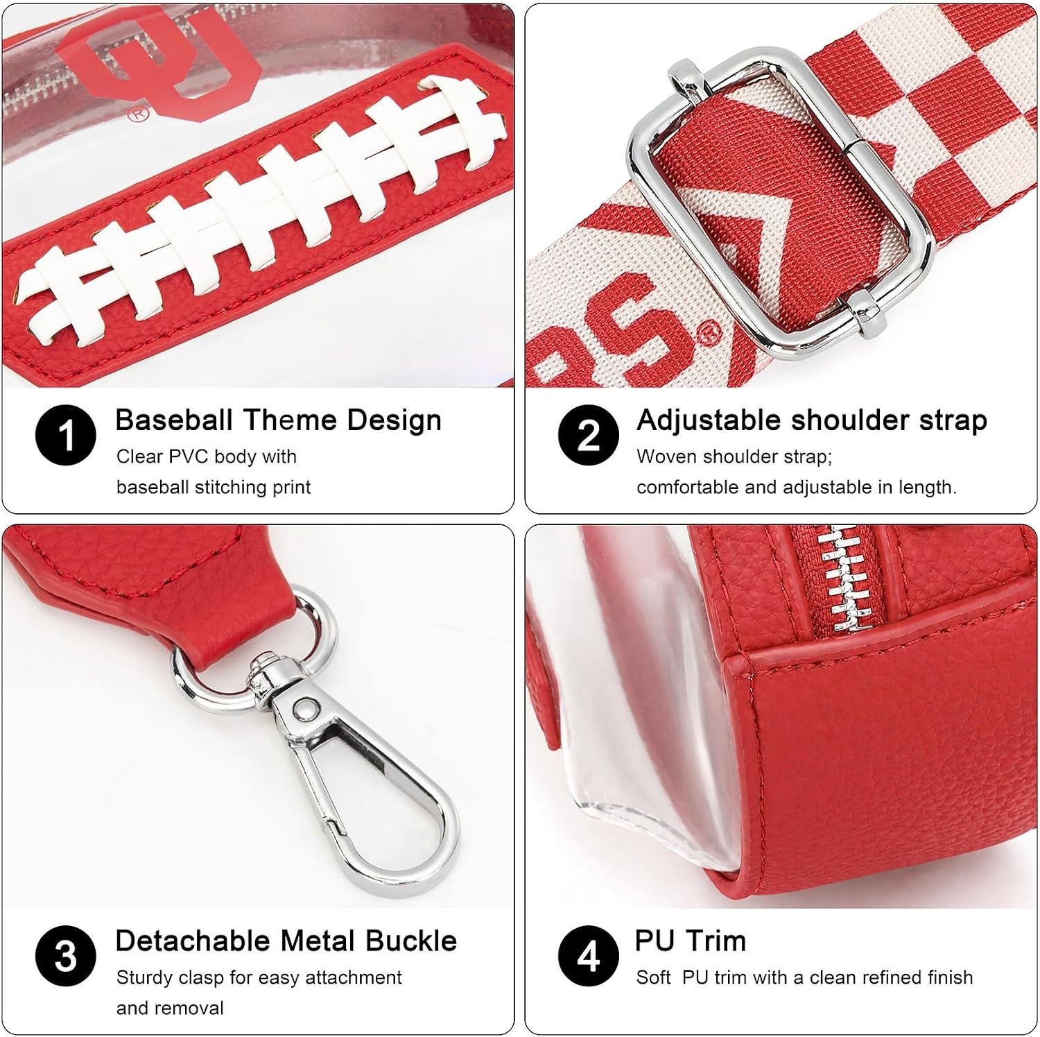 image:imageNCAA Football Shape Clear Bag for Stadium Events Clear Transparent Bags for Concerts Festivals Game DayOured