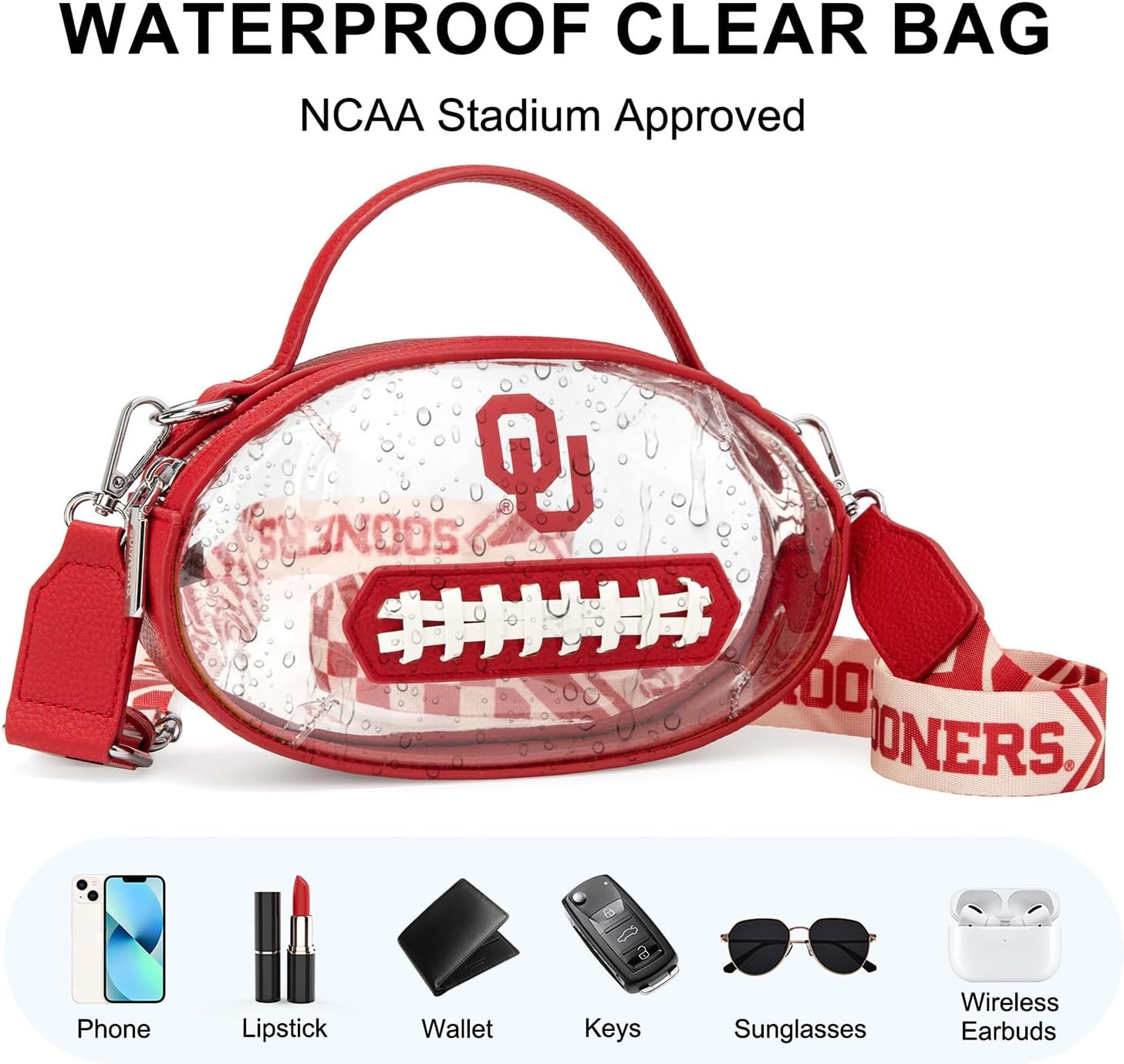 image:imageNCAA Football Shape Clear Bag for Stadium Events Clear Transparent Bags for Concerts Festivals Game DayOured