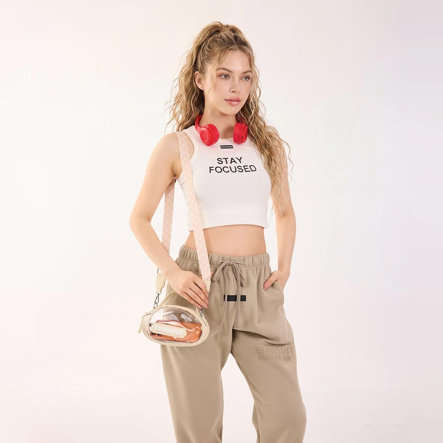 image:imageNCAA Football Shape Clear Bag for Stadium Events Clear Transparent Bags for Concerts Festivals Game DaySwbeige