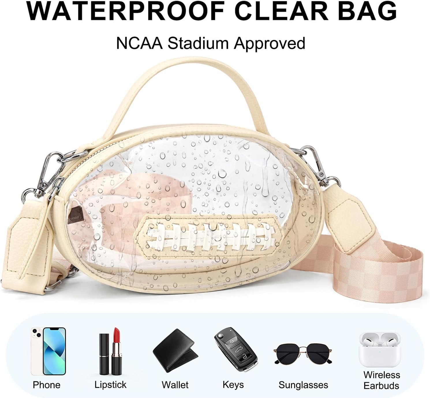 image:imageNCAA Football Shape Clear Bag for Stadium Events Clear Transparent Bags for Concerts Festivals Game DaySwbeige