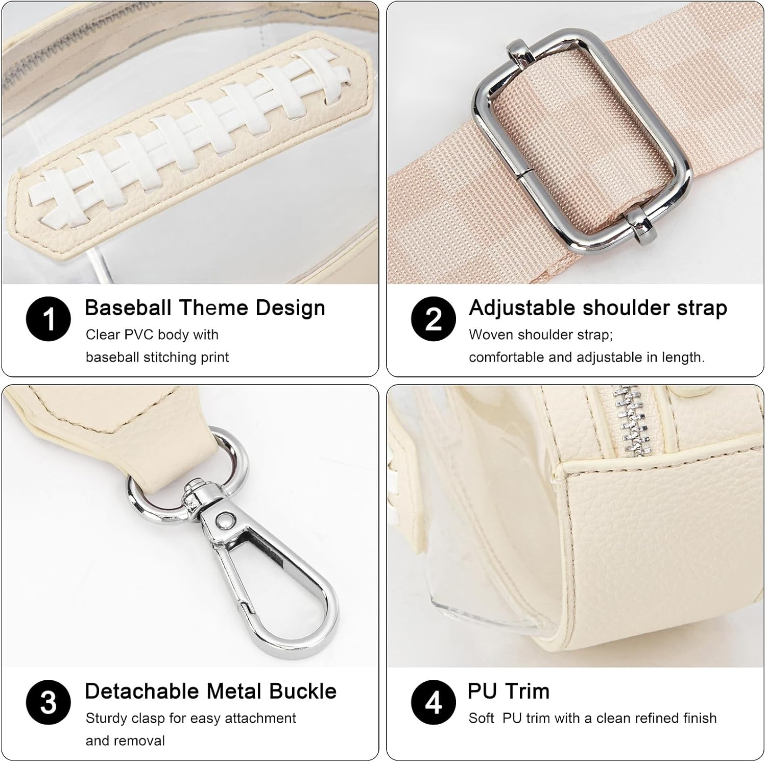 image:imageNCAA Football Shape Clear Bag for Stadium Events Clear Transparent Bags for Concerts Festivals Game DaySwbeige