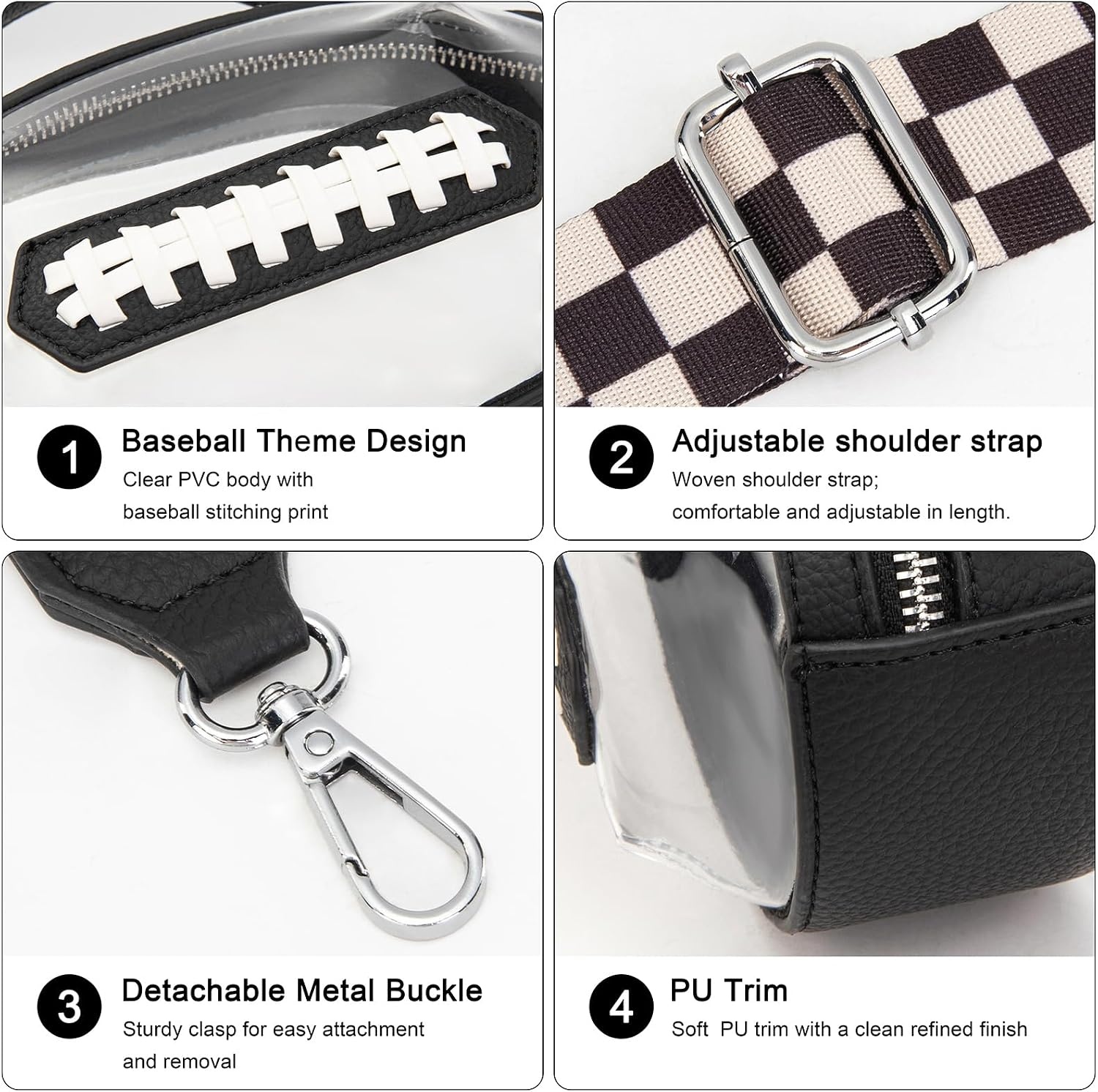 image:imageNCAA Football Shape Clear Bag for Stadium Events Clear Transparent Bags for Concerts Festivals Game DaySwblack