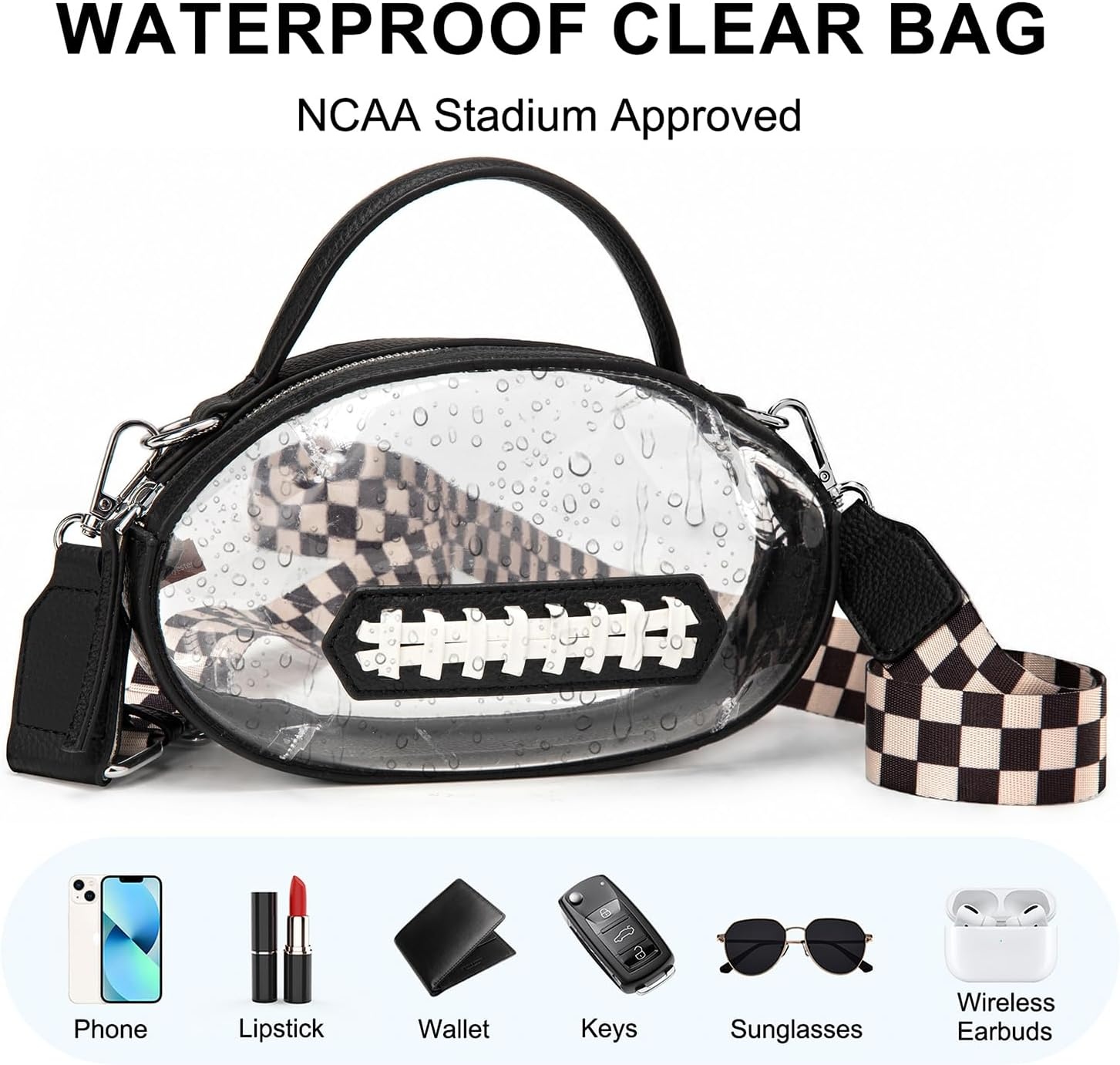 image:imageNCAA Football Shape Clear Bag for Stadium Events Clear Transparent Bags for Concerts Festivals Game DaySwblack