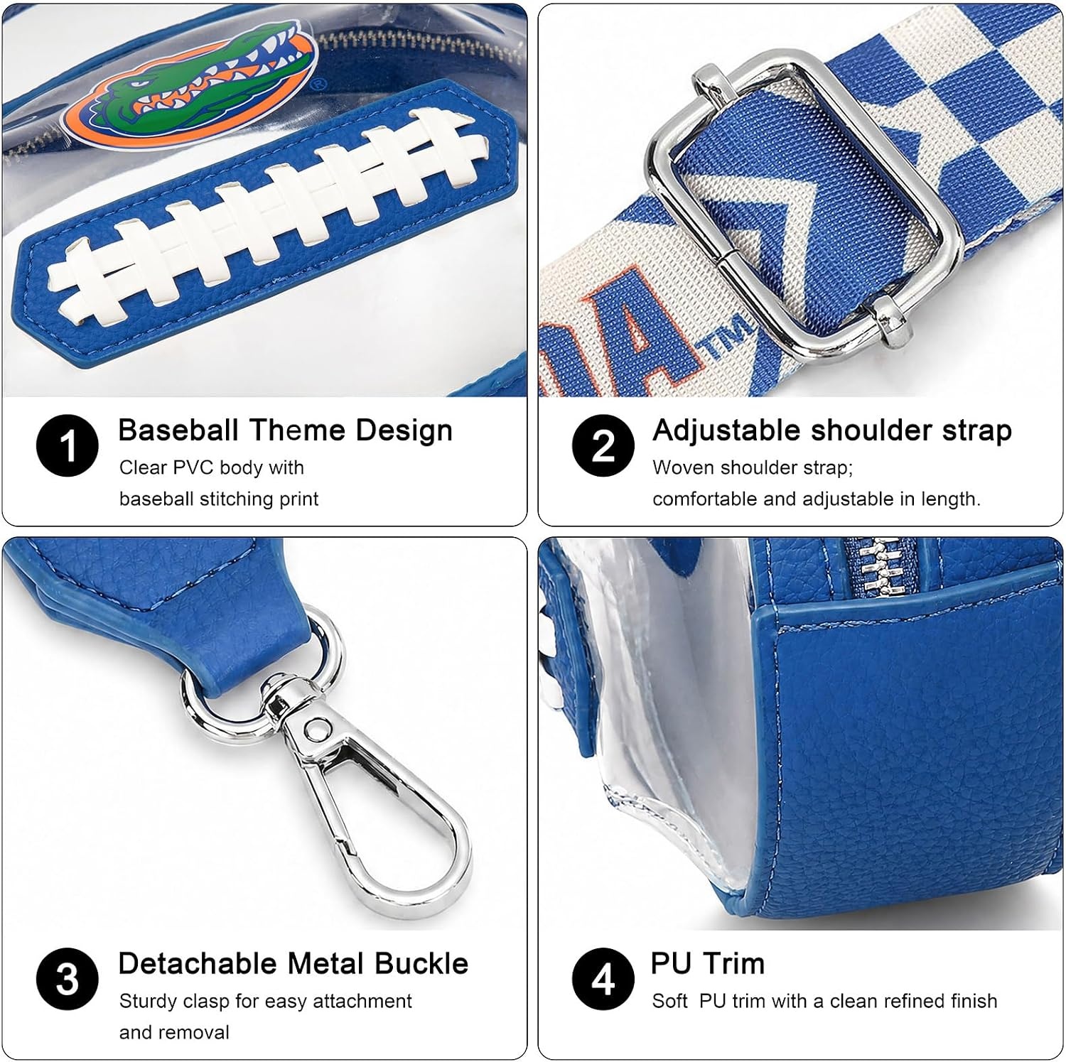 image:imageNCAA Football Shape Clear Bag for Stadium Events Clear Transparent Bags for Concerts Festivals Game DayUfblue