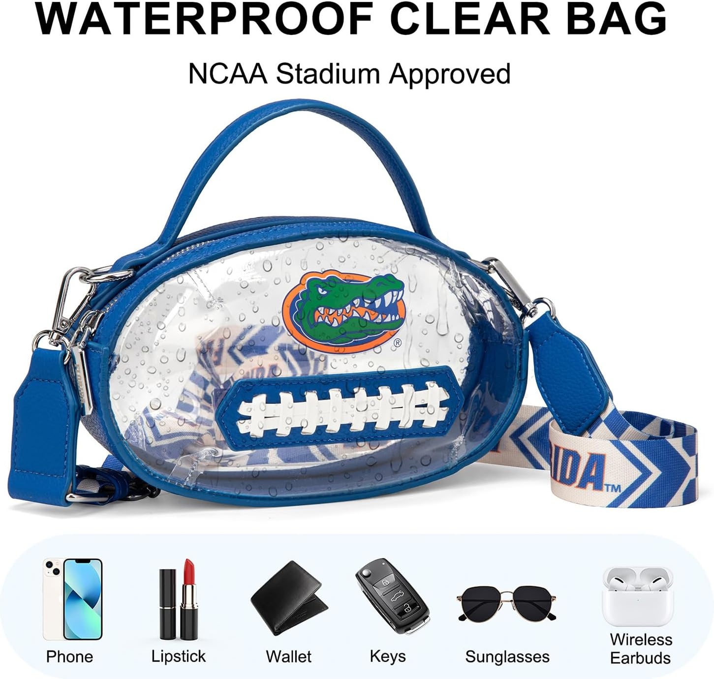 image:imageNCAA Football Shape Clear Bag for Stadium Events Clear Transparent Bags for Concerts Festivals Game DayUfblue