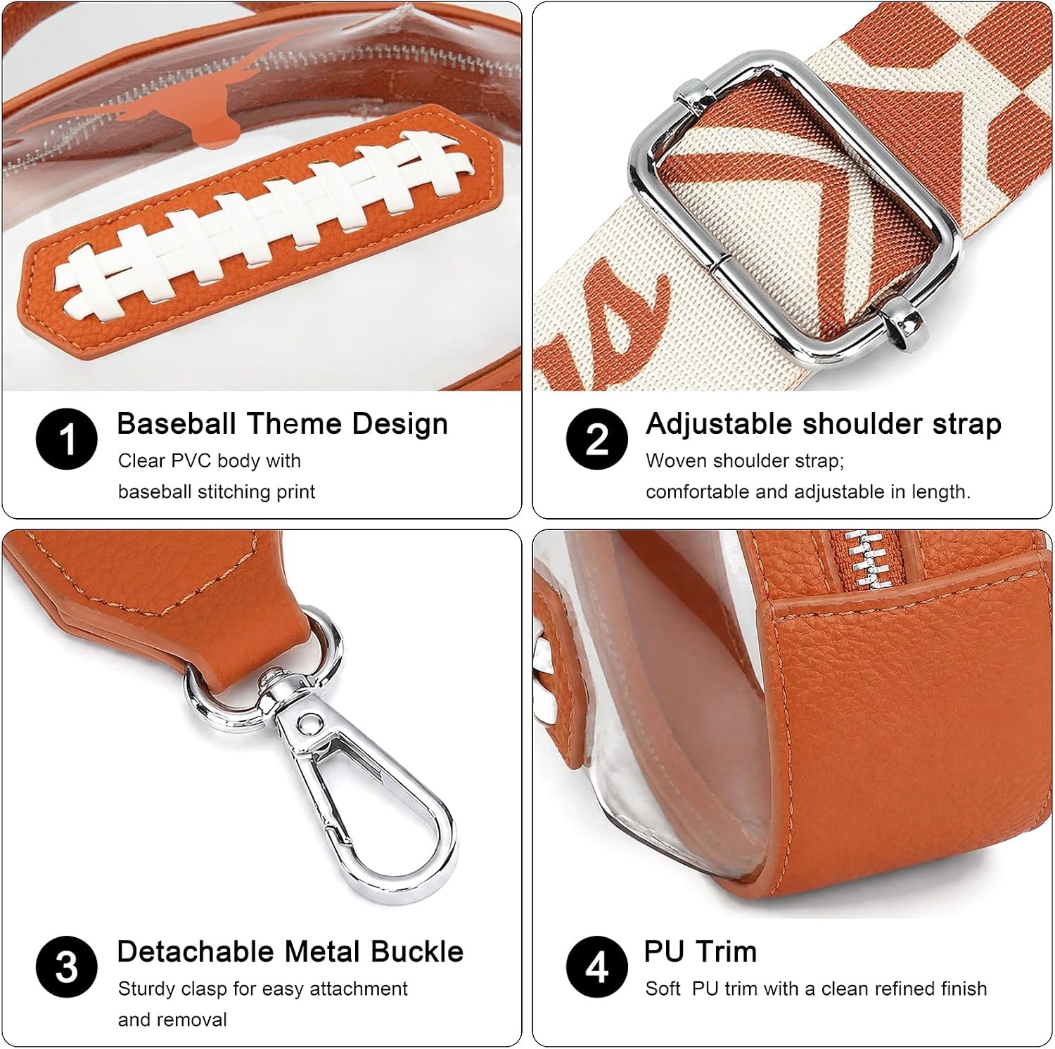 image:imageNCAA Football Shape Clear Bag for Stadium Events Clear Transparent Bags for Concerts Festivals Game DayUtbrown