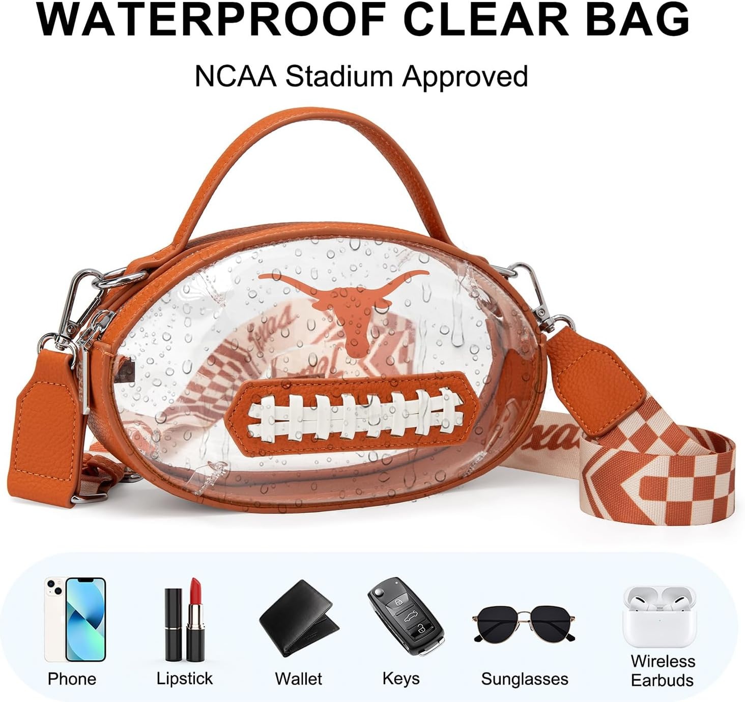 image:imageNCAA Football Shape Clear Bag for Stadium Events Clear Transparent Bags for Concerts Festivals Game DayUtbrown