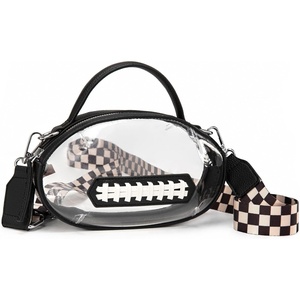 NCAA Football Shape Clear Bag for Stadium Events, Clear Transparent Bags for Concerts Festivals Game Day(Sw-black)