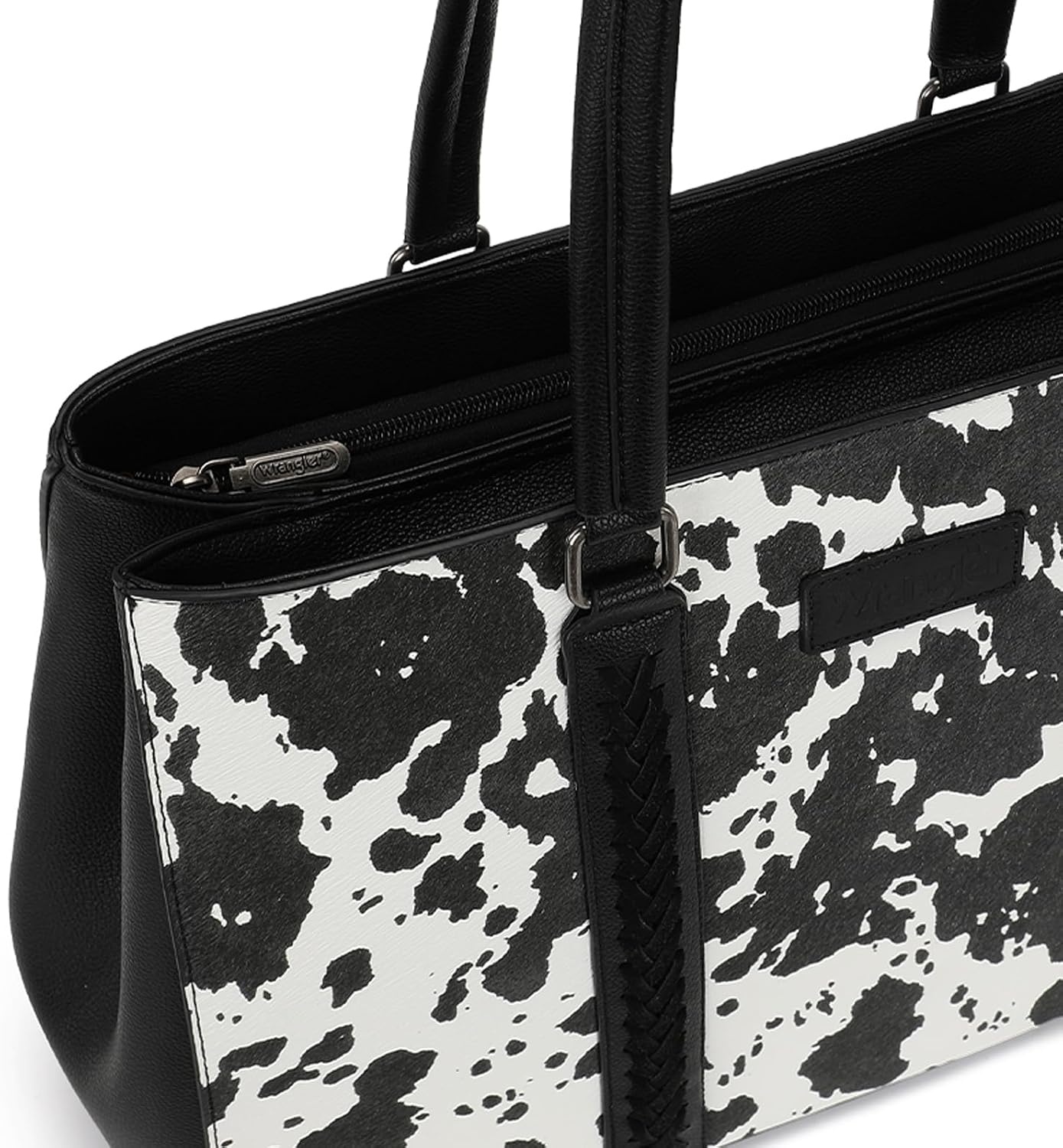 image:imageMontana West Wrangler Laptop Tote Bag for Women 156 Inch Computer Bag for Work Large Double Compartment Purse and HandbagCow Print Black