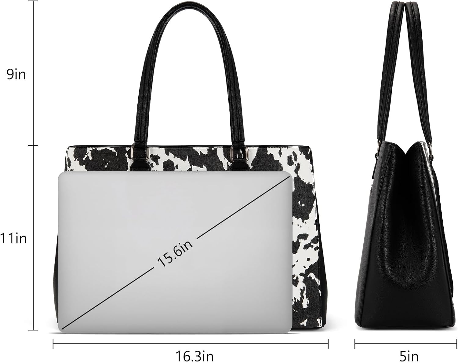 image:imageMontana West Wrangler Laptop Tote Bag for Women 156 Inch Computer Bag for Work Large Double Compartment Purse and HandbagCow Print Black