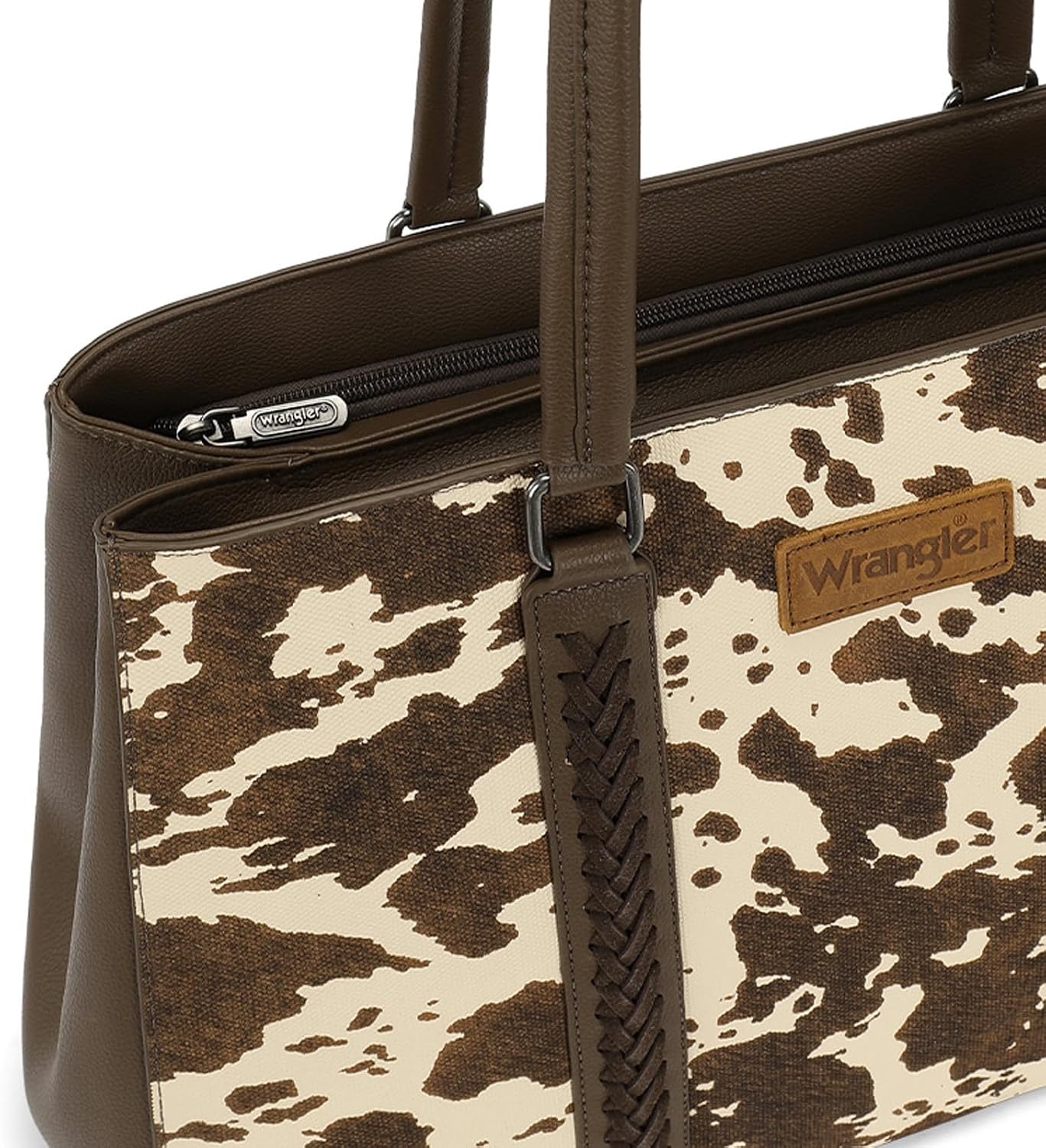 image:imageMontana West Wrangler Laptop Tote Bag for Women 156 Inch Computer Bag for Work Large Double Compartment Purse and HandbagCow Print Brown
