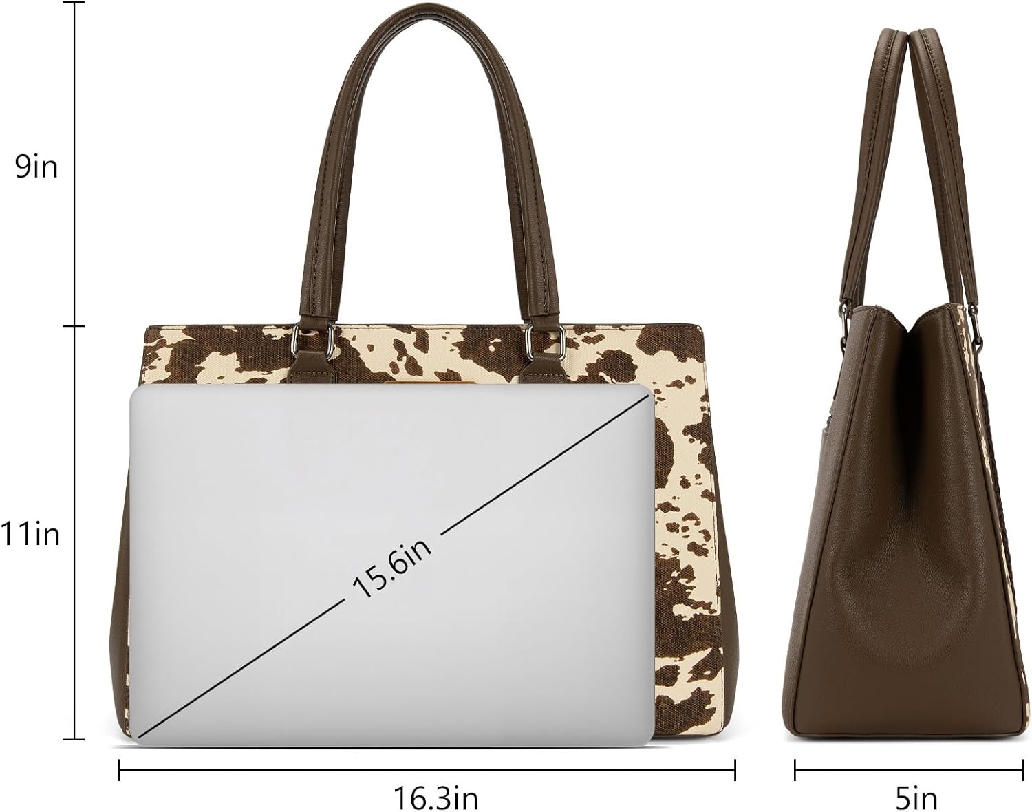 image:imageMontana West Wrangler Laptop Tote Bag for Women 156 Inch Computer Bag for Work Large Double Compartment Purse and HandbagCow Print Brown