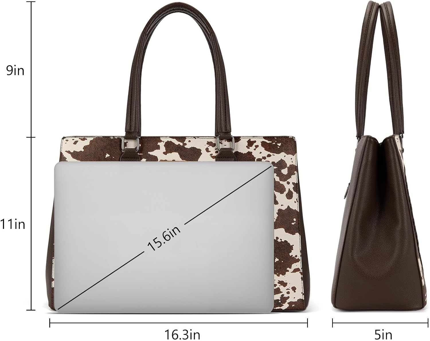 image:imageMontana West Wrangler Laptop Tote Bag for Women 156 Inch Computer Bag for Work Large Double Compartment Purse and HandbagCow Print Coffee