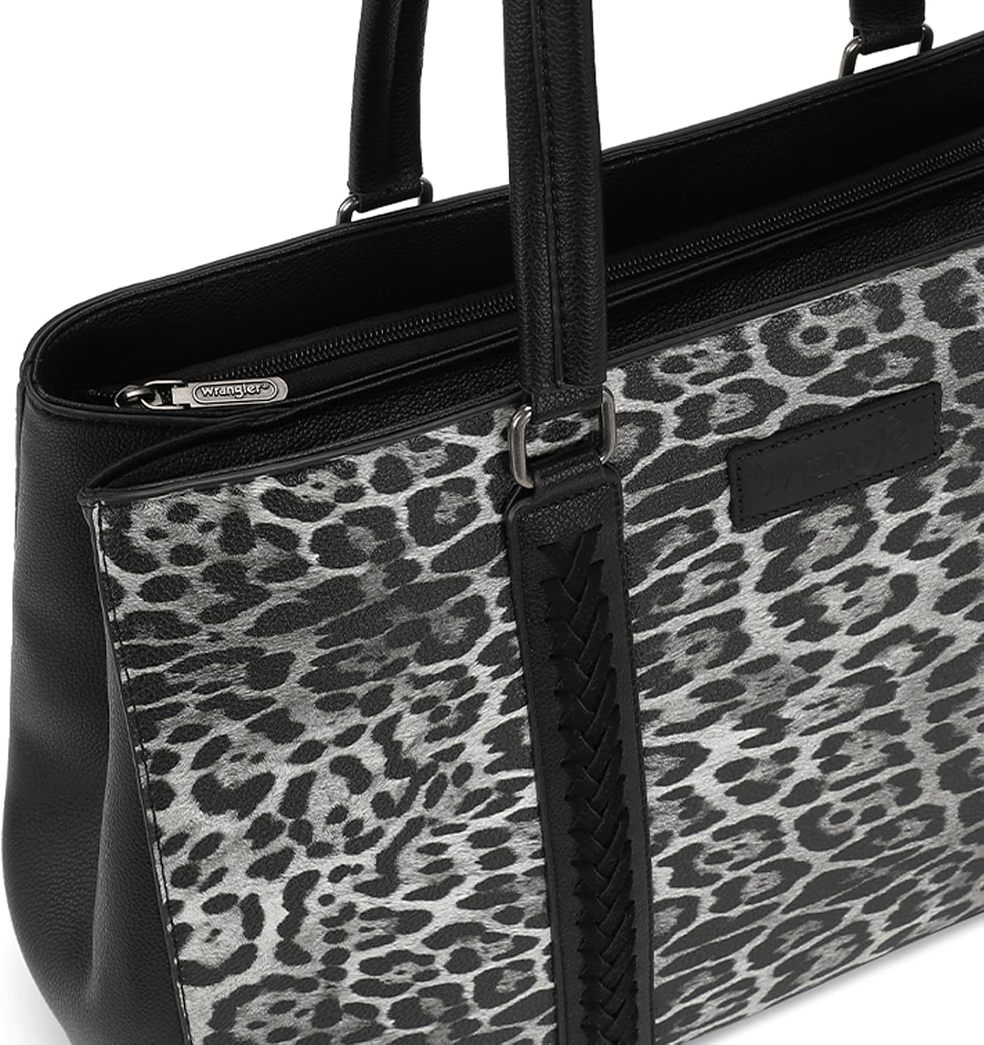 image:imageMontana West Wrangler Laptop Tote Bag for Women 156 Inch Computer Bag for Work Large Double Compartment Purse and HandbagLeopard Print Black