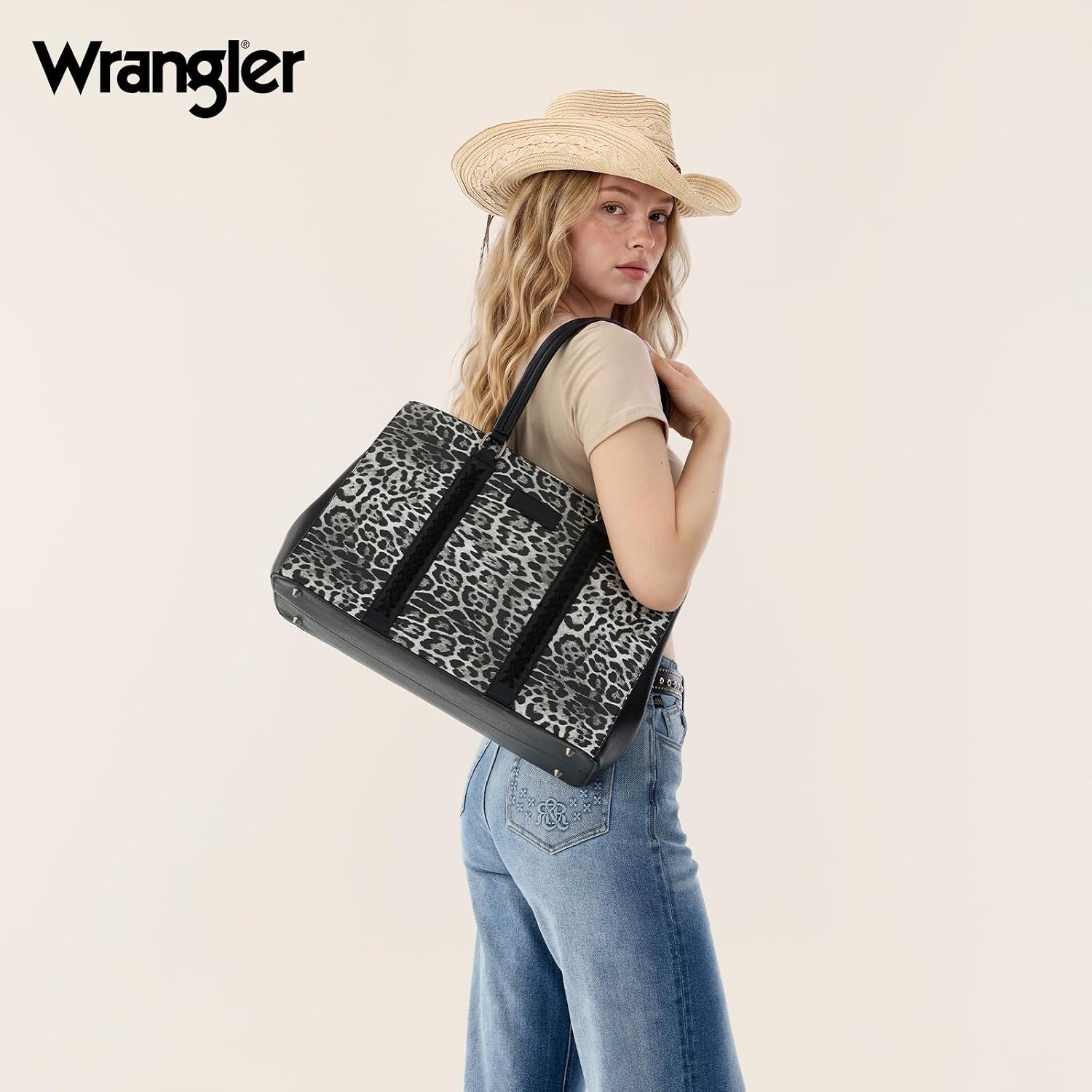 image:imageMontana West Wrangler Laptop Tote Bag for Women 156 Inch Computer Bag for Work Large Double Compartment Purse and HandbagLeopard Print Black