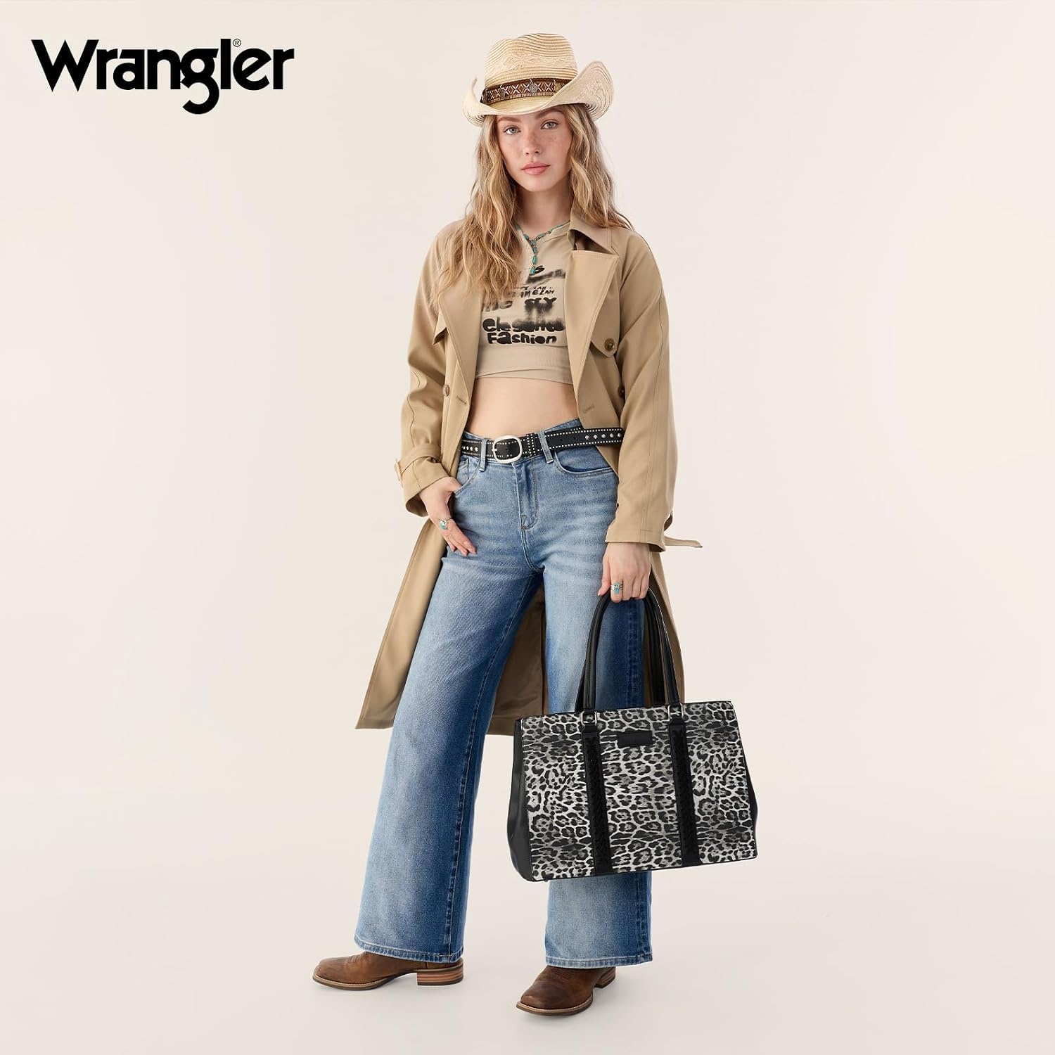 image:imageMontana West Wrangler Laptop Tote Bag for Women 156 Inch Computer Bag for Work Large Double Compartment Purse and HandbagLeopard Print Black