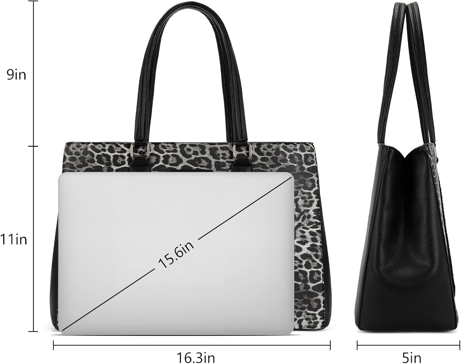 image:imageMontana West Wrangler Laptop Tote Bag for Women 156 Inch Computer Bag for Work Large Double Compartment Purse and HandbagLeopard Print Black