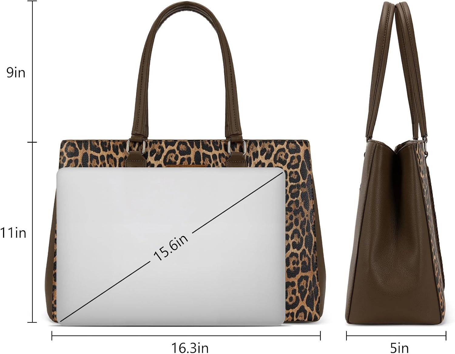 image:imageMontana West Wrangler Laptop Tote Bag for Women 156 Inch Computer Bag for Work Large Double Compartment Purse and HandbagLeopard Print Brown
