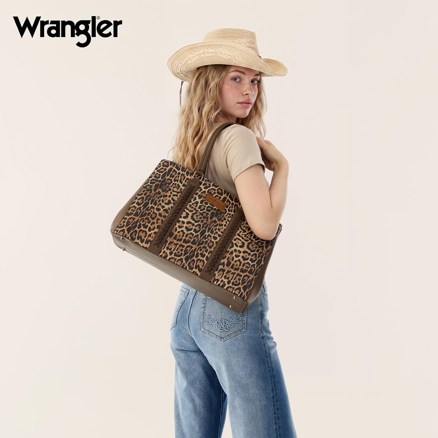 image:imageMontana West Wrangler Laptop Tote Bag for Women 156 Inch Computer Bag for Work Large Double Compartment Purse and HandbagLeopard Print Brown