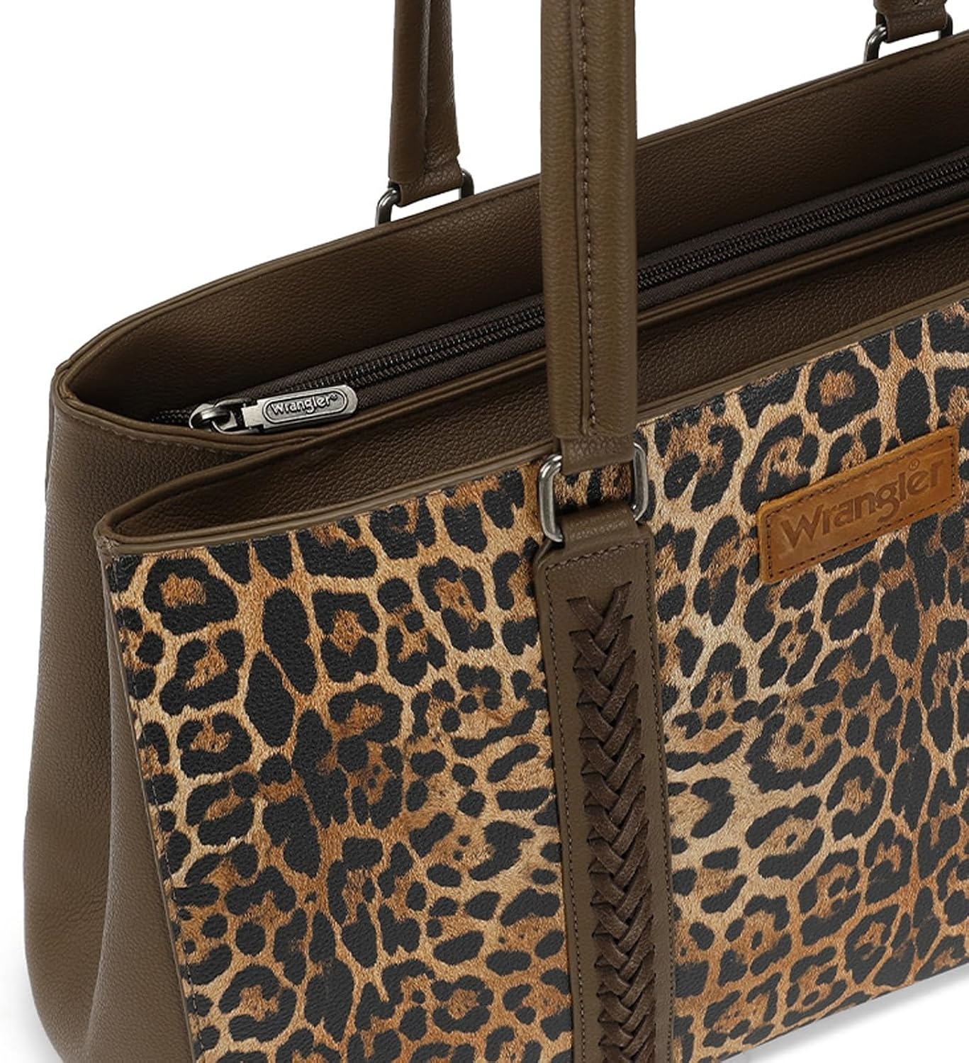 image:imageMontana West Wrangler Laptop Tote Bag for Women 156 Inch Computer Bag for Work Large Double Compartment Purse and HandbagLeopard Print Brown