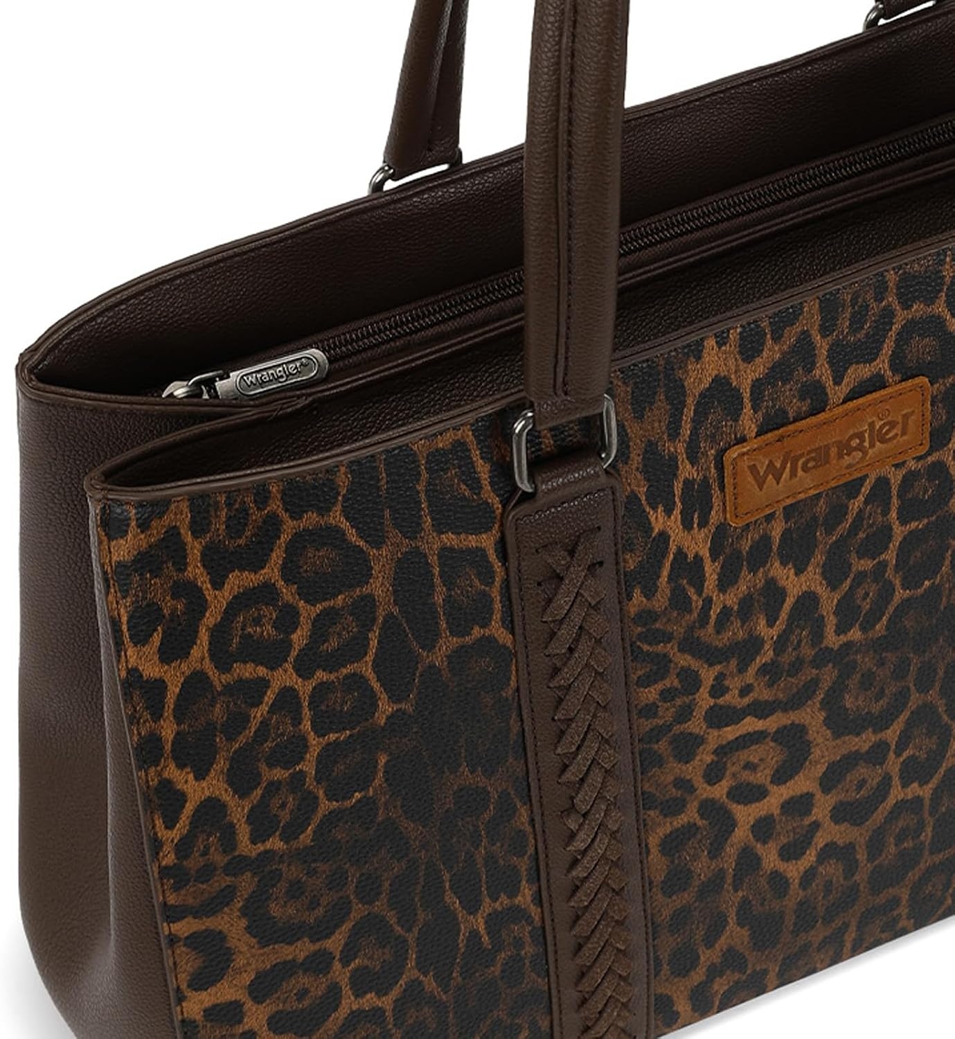 image:imageMontana West Wrangler Laptop Tote Bag for Women 156 Inch Computer Bag for Work Large Double Compartment Purse and HandbagLeopard Print Coffee