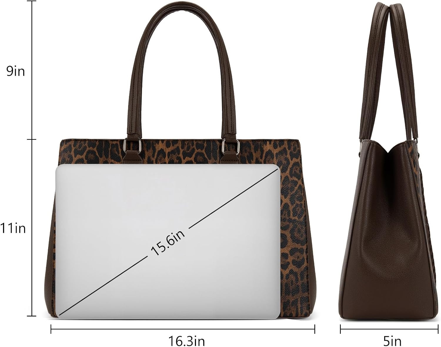 image:imageMontana West Wrangler Laptop Tote Bag for Women 156 Inch Computer Bag for Work Large Double Compartment Purse and HandbagLeopard Print Coffee