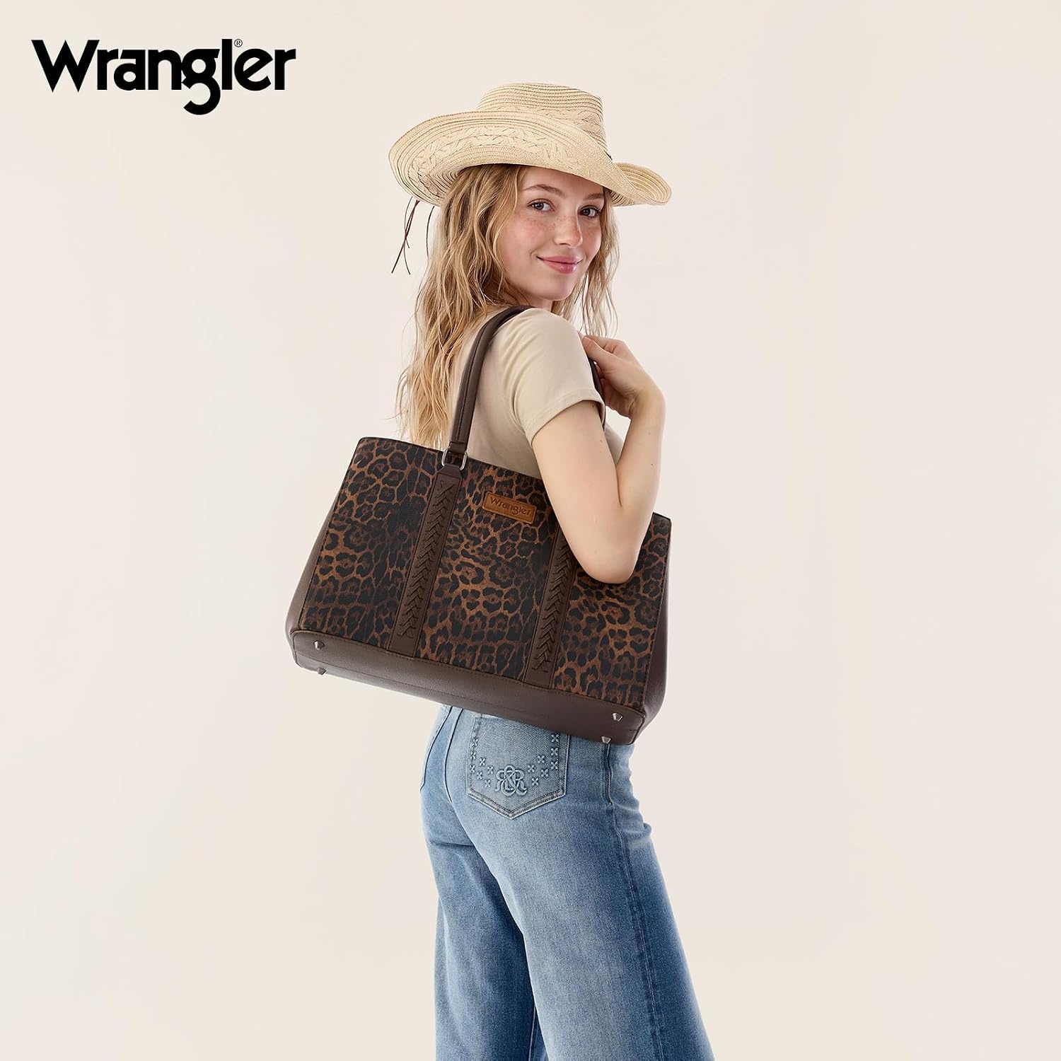 image:imageMontana West Wrangler Laptop Tote Bag for Women 156 Inch Computer Bag for Work Large Double Compartment Purse and HandbagLeopard Print Coffee