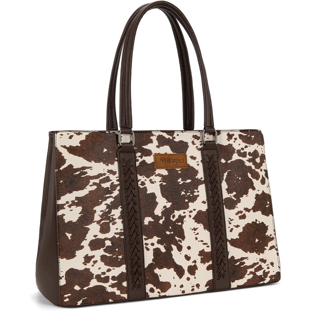 image:imageMontana West Wrangler Laptop Tote Bag for Women 156 Inch Computer Bag for Work Large Double Compartment Purse and HandbagCow Print Coffee
