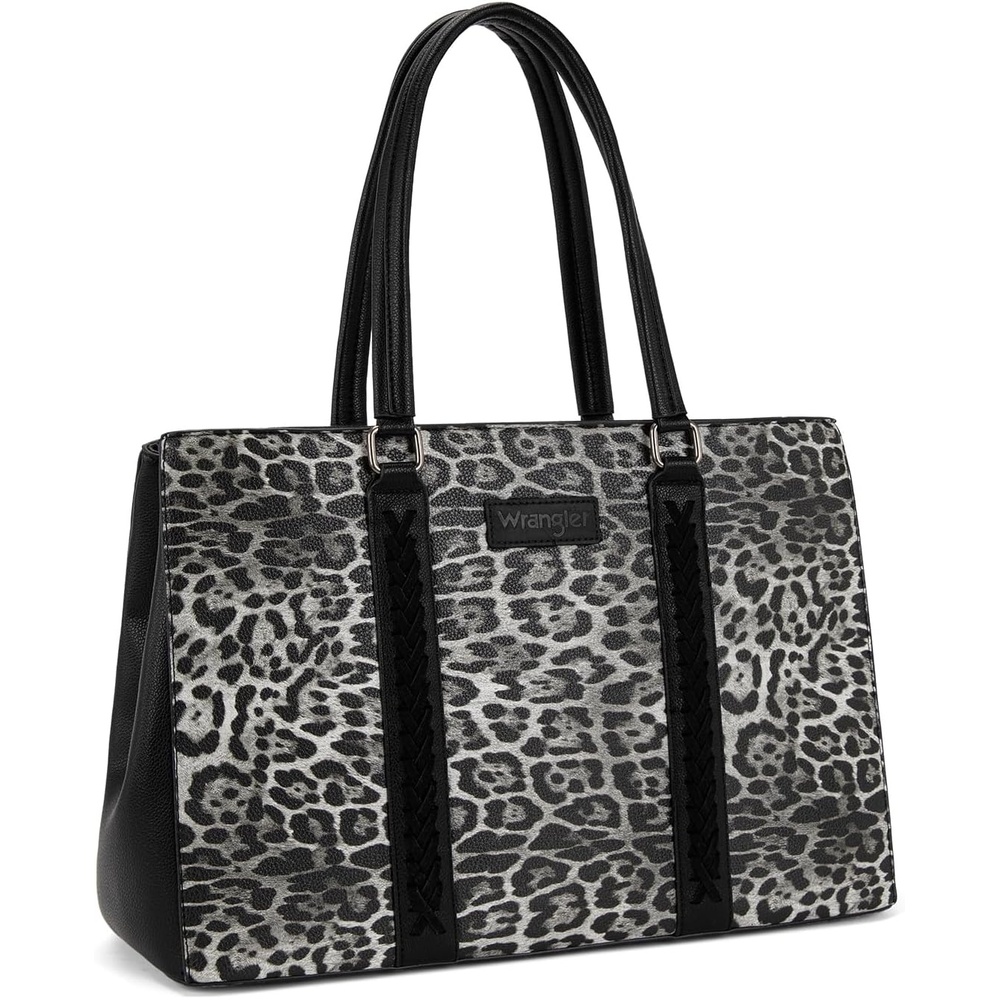 image:imageMontana West Wrangler Laptop Tote Bag for Women 156 Inch Computer Bag for Work Large Double Compartment Purse and HandbagLeopard Print Black