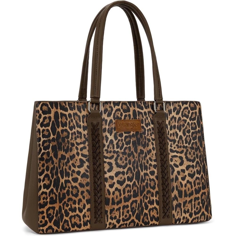 image:imageMontana West Wrangler Laptop Tote Bag for Women 156 Inch Computer Bag for Work Large Double Compartment Purse and HandbagLeopard Print Brown