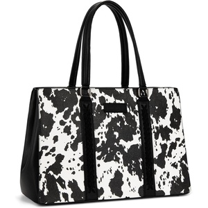 Montana West Wrangler Laptop Tote Bag for Women 15.6 Inch Computer Bag for Work Large Double Compartment Purse and Handbag(Cow Print Black)