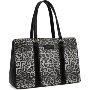 Montana West Wrangler Laptop Tote Bag for Women 15.6 Inch Computer Bag for Work Large Double Compartment Purse and Handbag(Leopard Print Black)