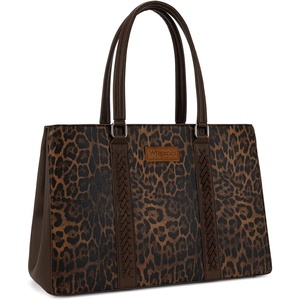 Montana West Wrangler Laptop Tote Bag for Women 15.6 Inch Computer Bag for Work Large Double Compartment Purse and Handbag(Leopard Print Coffee)