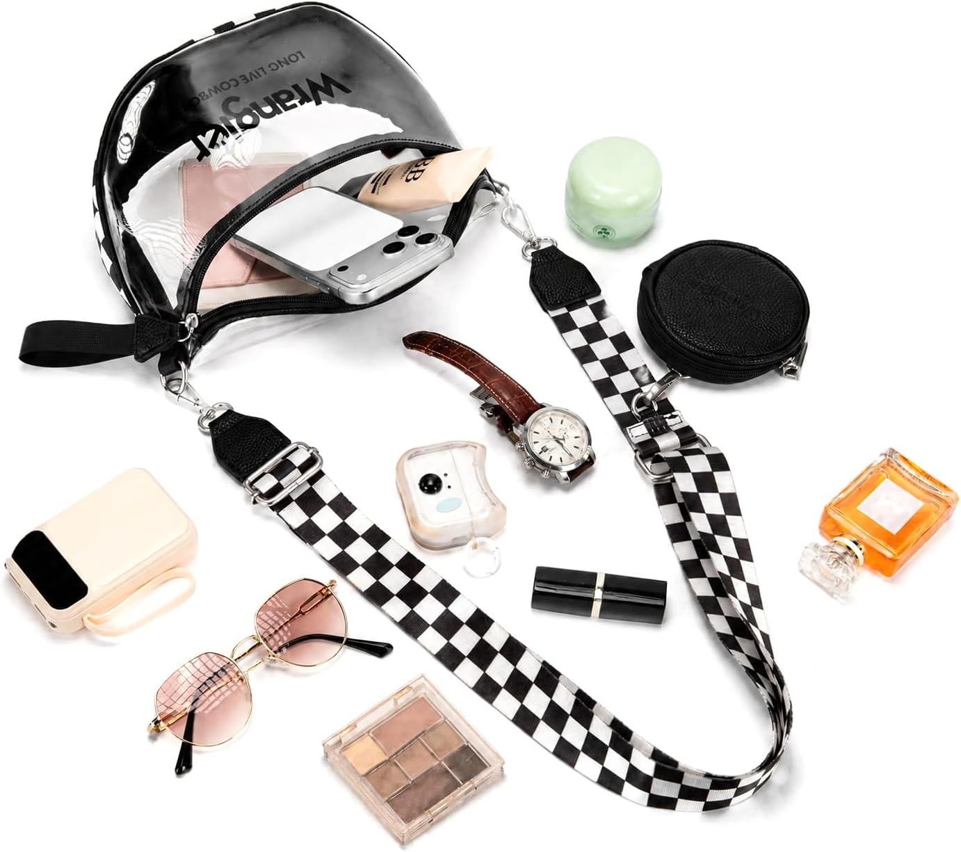 image:imageWrangler Clear Bum Bag for Stadium Events Crossbody Bag with PouchCheckeredblack