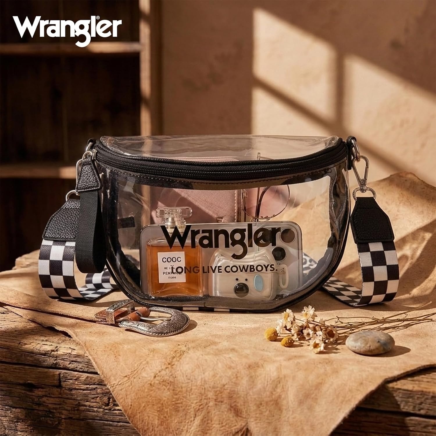 image:imageWrangler Clear Bum Bag for Stadium Events Crossbody Bag with PouchCheckeredblack