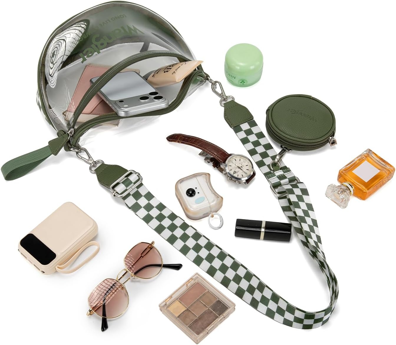 image:imageWrangler Clear Bum Bag for Stadium Events Crossbody Bag with PouchCheckeredgreen