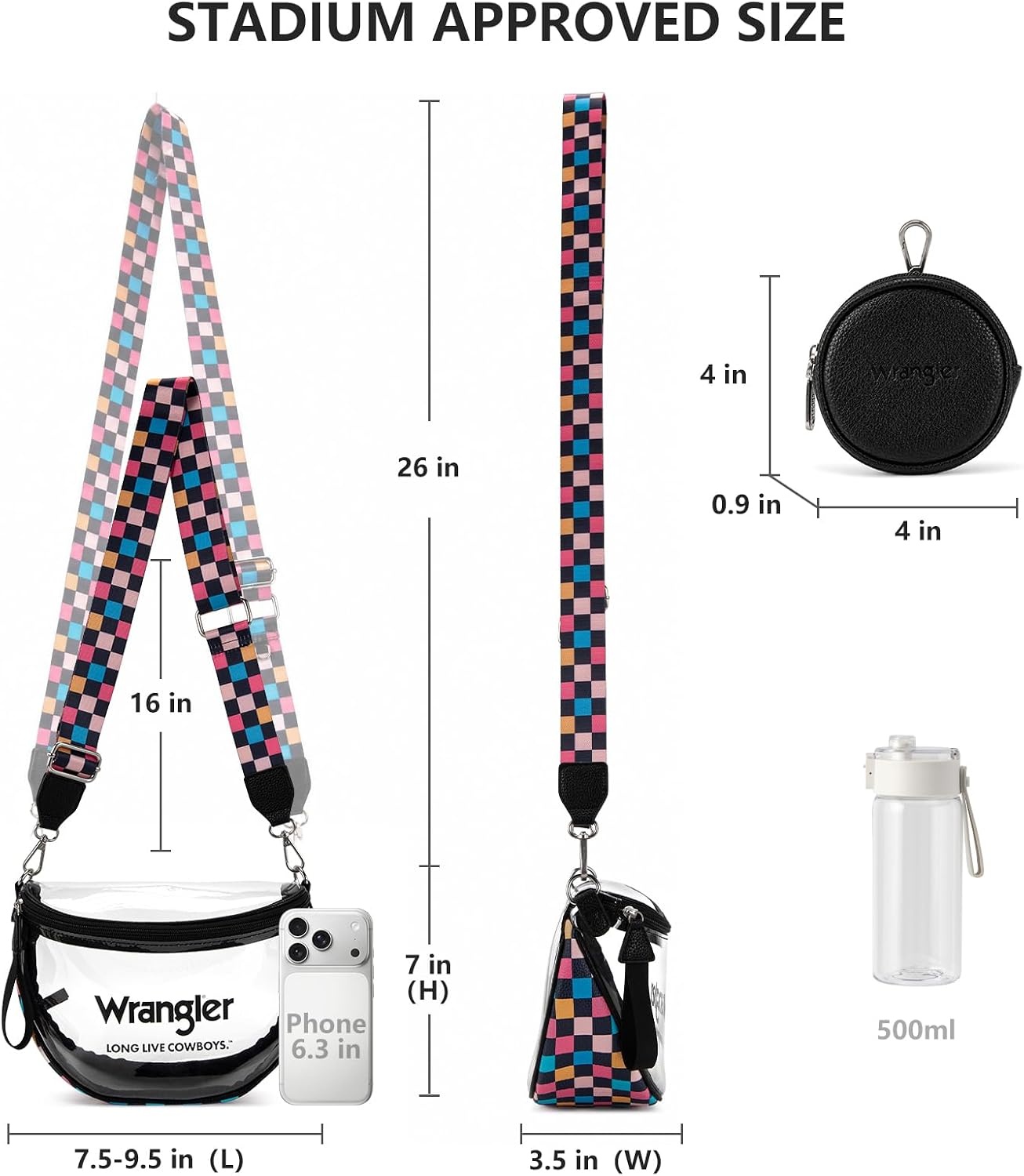 image:imageWrangler Clear Bum Bag for Stadium Events Crossbody Bag with PouchCheckeredmuti