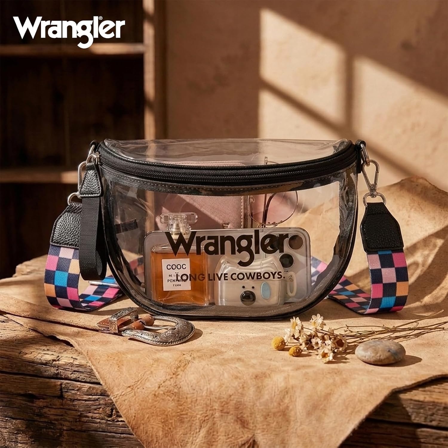 image:imageWrangler Clear Bum Bag for Stadium Events Crossbody Bag with PouchCheckeredmuti