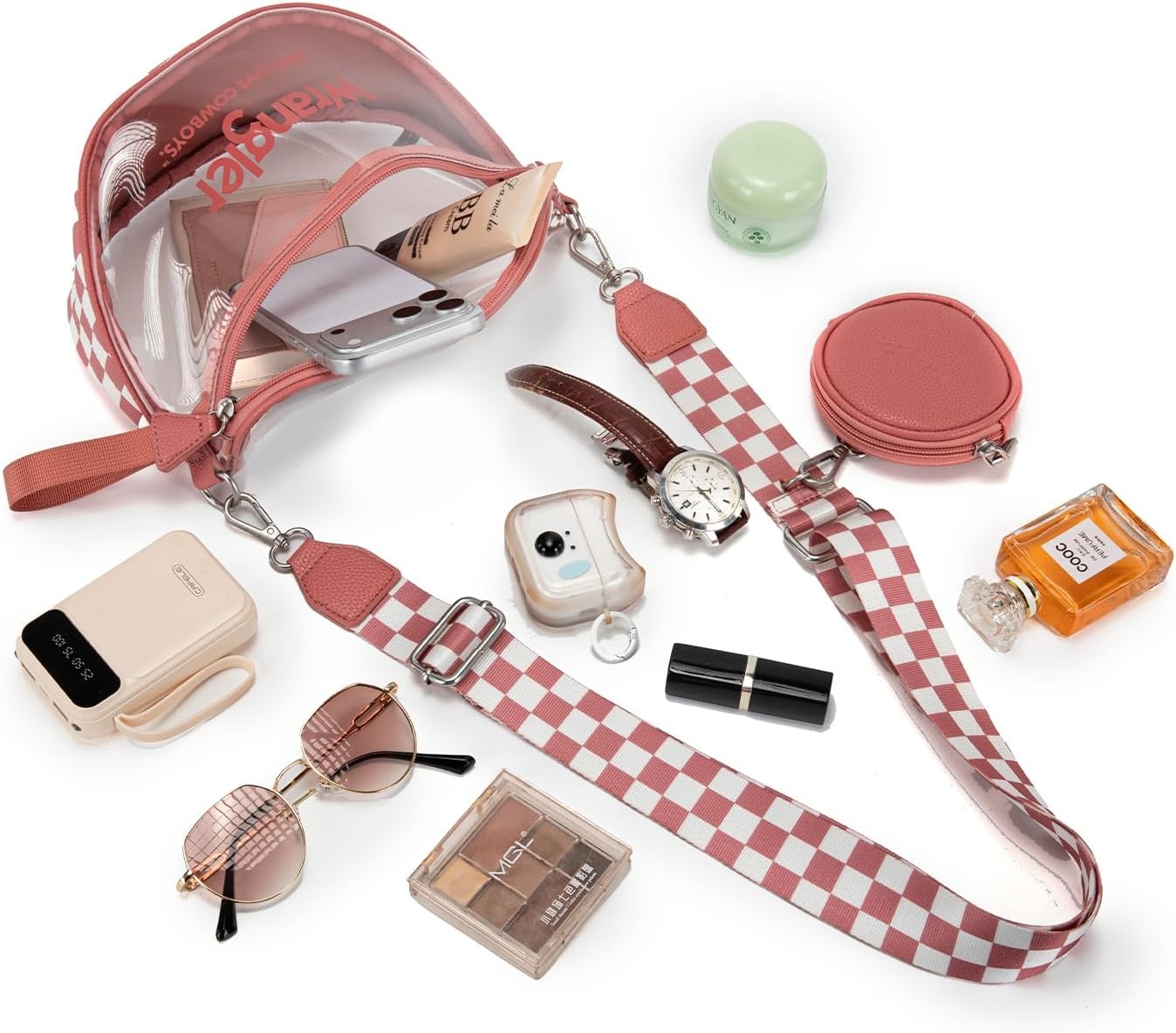 image:imageWrangler Clear Bum Bag for Stadium Events Crossbody Bag with PouchCheckeredpink
