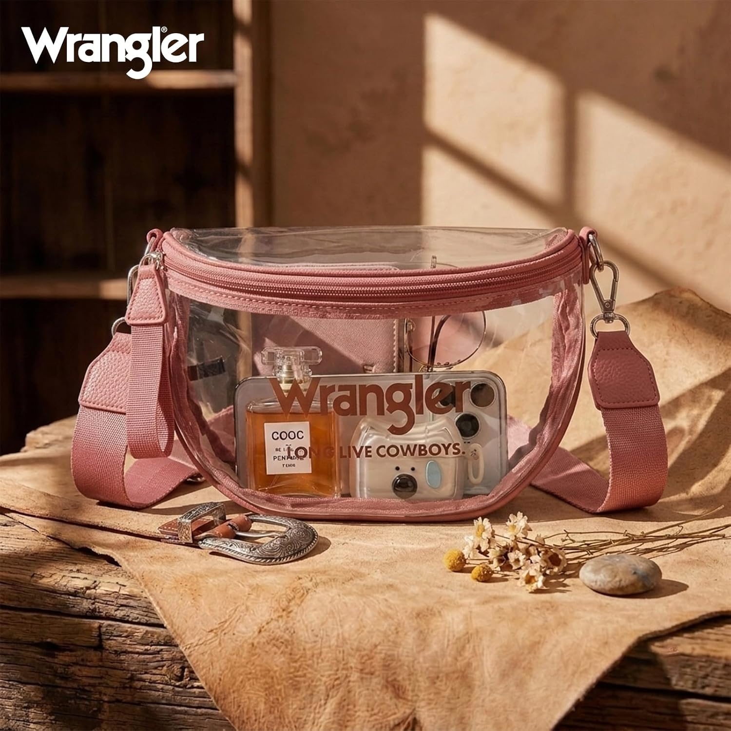 image:imageWrangler Clear Bum Bag for Stadium Events Crossbody Bag with PouchCheckeredpink