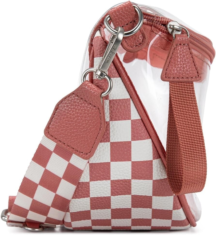 image:imageWrangler Clear Bum Bag for Stadium Events Crossbody Bag with PouchCheckeredpink